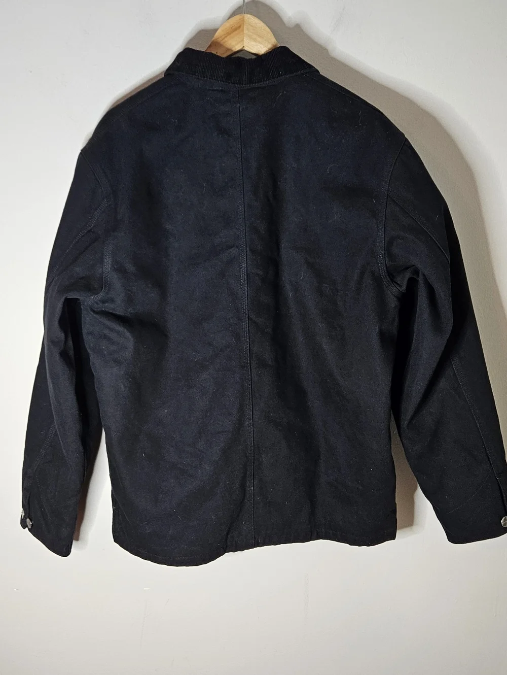 Carhartt WIP Michigan Coat Black Cotton Canvas Buttons Corduroy Collar Mens L